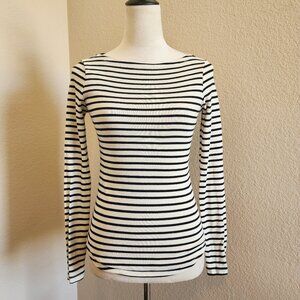 Rebecca Minkoff Long Sleeve Striped Boat Neck Top - Black & White - Small